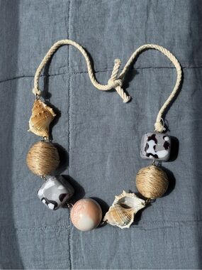 Zara Beige, Gold and Blue Statement Shells Necklace